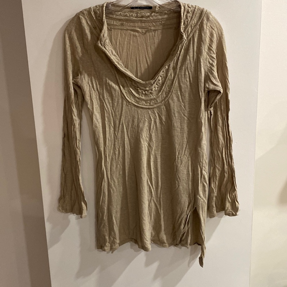 ELIE TAHARI linen-blend golden sand tunic top S